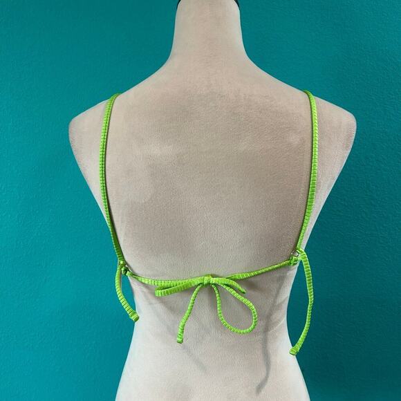 NWT Aerie Shine Rib String Triangle Bikini Top Harlequin Green Swimsuit - Picture 4 of 5